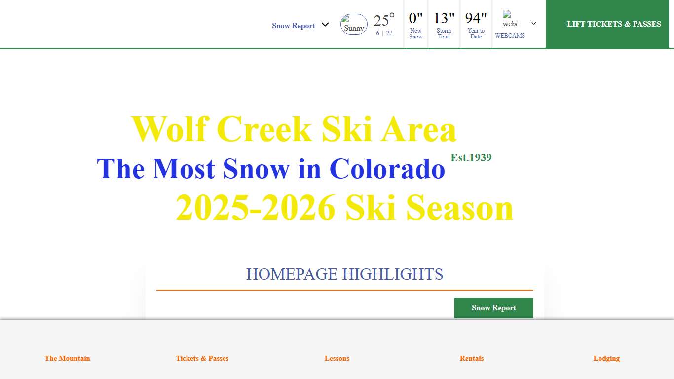 Home - 2025 2026 - Wolf Creek Ski Area - Colorado